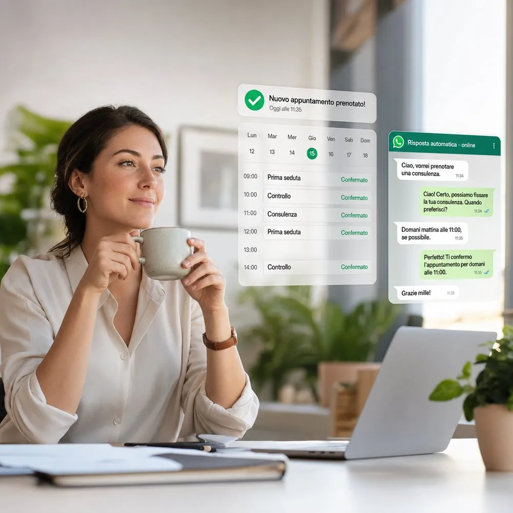 Professionista serena mentre AION prenota gli appuntamenti